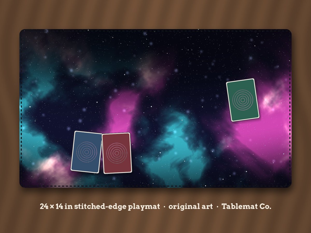 Nebula Drift Playmat: 24 × 14 in Space Galaxy Card Game & Desk Mat