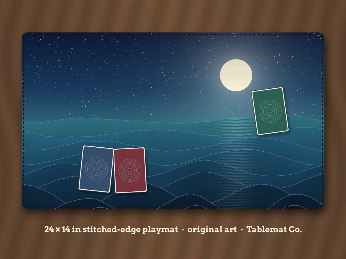 Night Tide Playmat: 24 × 14 in Stitched-Edge Card Game & Desk Mat